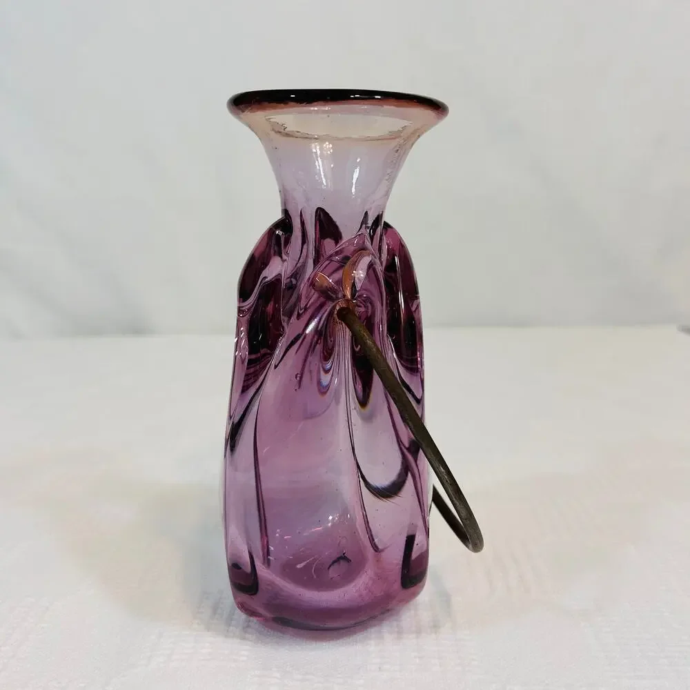 Chet Cole Amethyst Hanging Vase Signed Vintage Hand Blown Glass